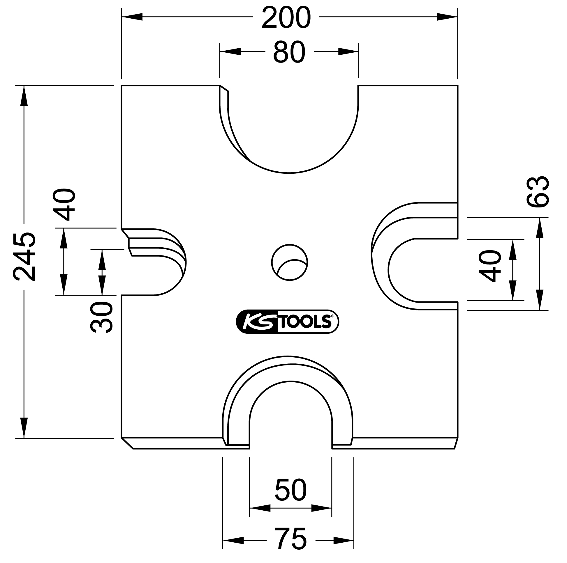 KS Tools Universal Prismenplatte Ø 40,0 - 63,0 - 75,0 - 80 mm