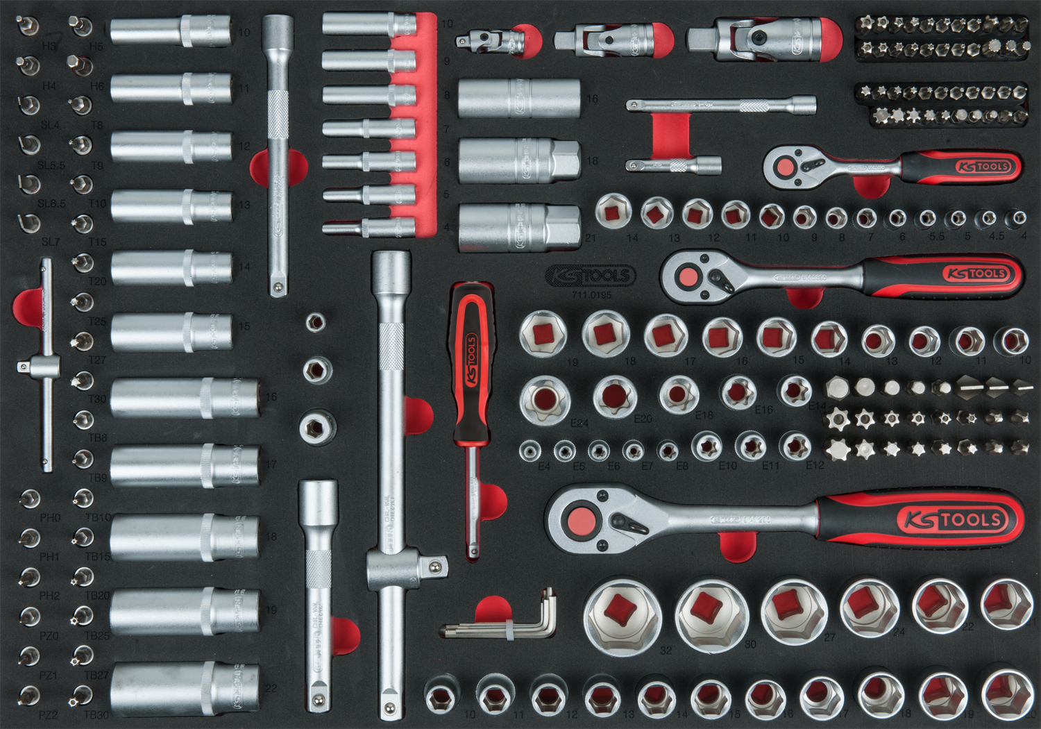 KS Tools 1/4"+3/8"+1/2" Steckschlüssel-Satz, 195-tlg in 1/1 Systemeinlage
