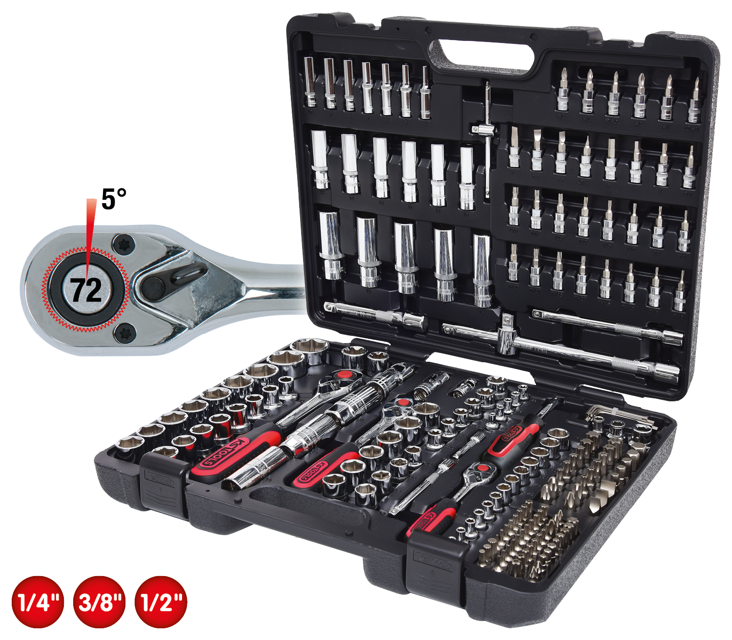 KS Tools 1/4"+3/8"+1/2" CHROMEplus Steckschlüssel-Satz, 195-tlg