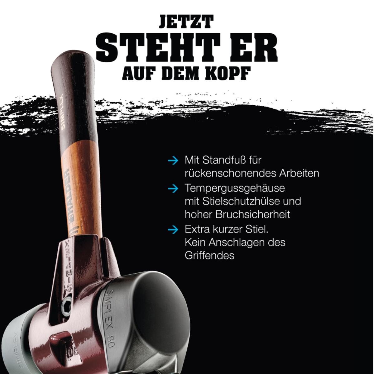 HALDER SIMPLEX - Schonhammer mit TE-Gehäuse und Holzstiel, Gummikomposition mit Standfuss