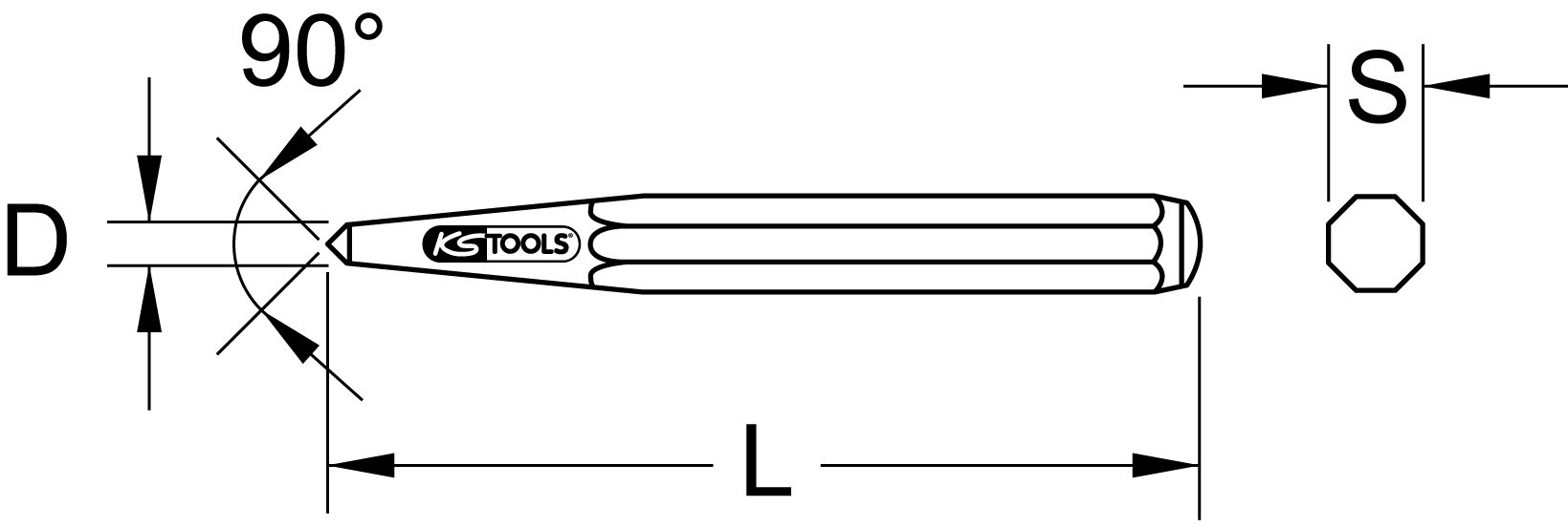 KS Tools Körner, hochglanz verchromt, 8-kant, Ø 5mm