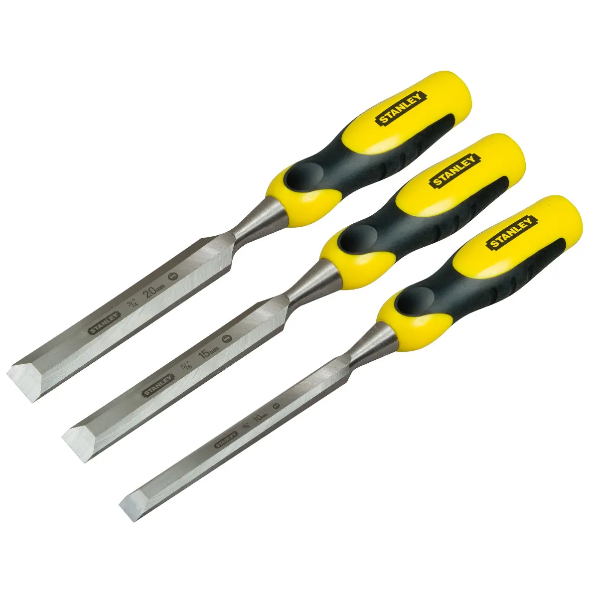 STANLEY Stechbeitel Dynagrip, Kunststoffgriff mit Schlagkappe, Set 3-tlg. 10, 15, 20 mm
