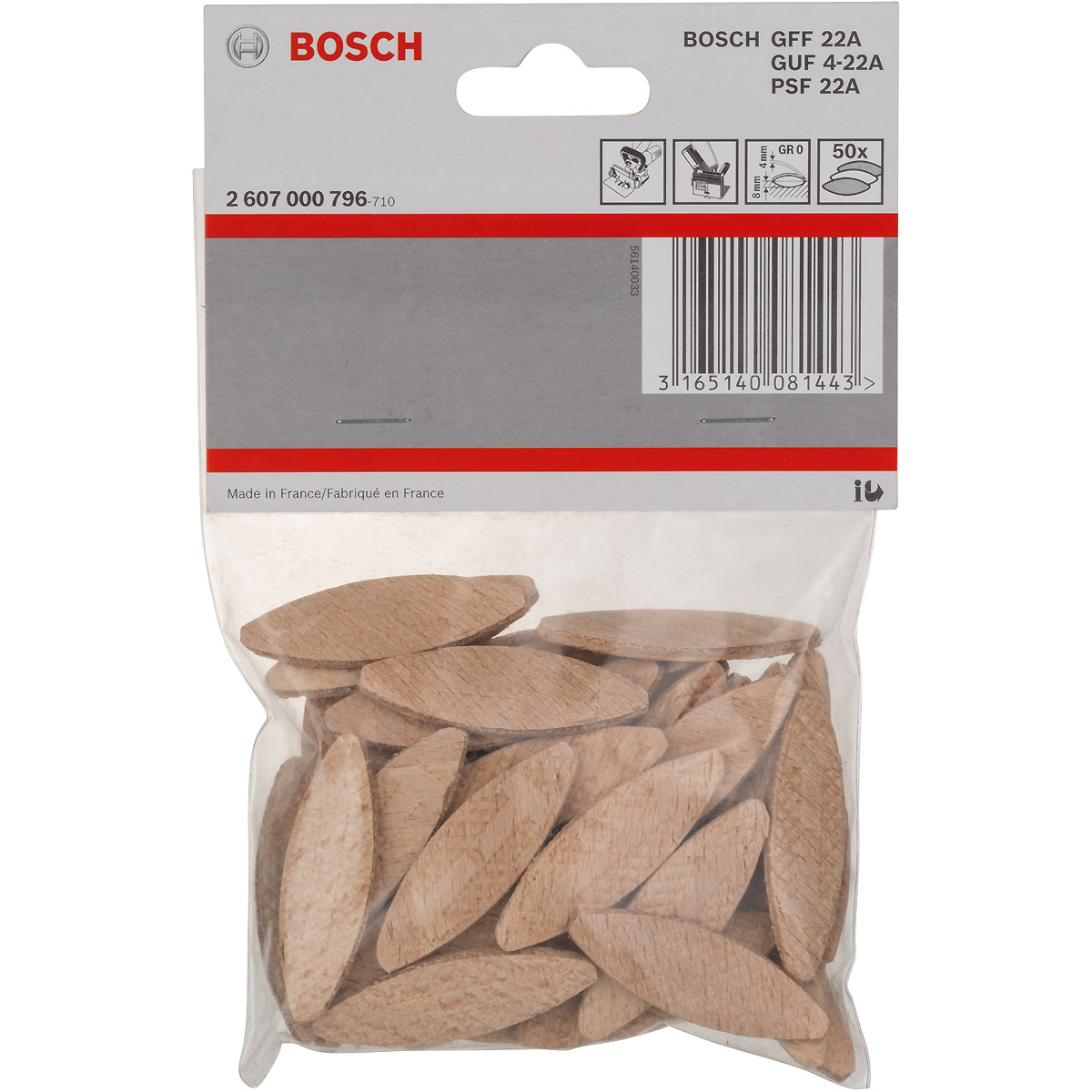 Bosch Flachdübel, 45 x 15 x 4, GR 0, 50 Stück
