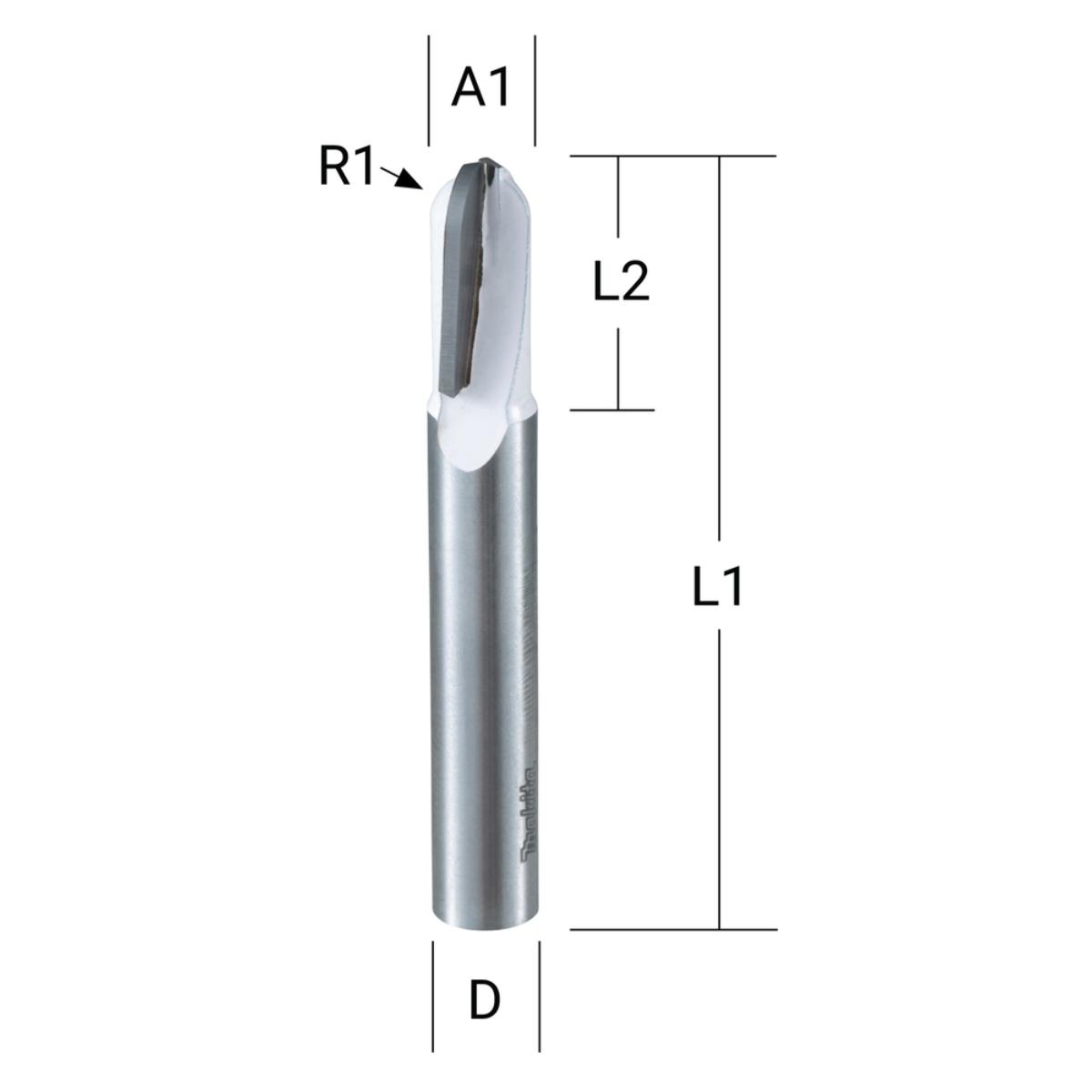 Makita Hohlkehlfräser 7,9 mm Ø 8 mm Schaft, Ø 7,9 mm Fräser, 8 mm Arbeitslänge, 40 mm Gesamtlänge, R1= 4 mm
