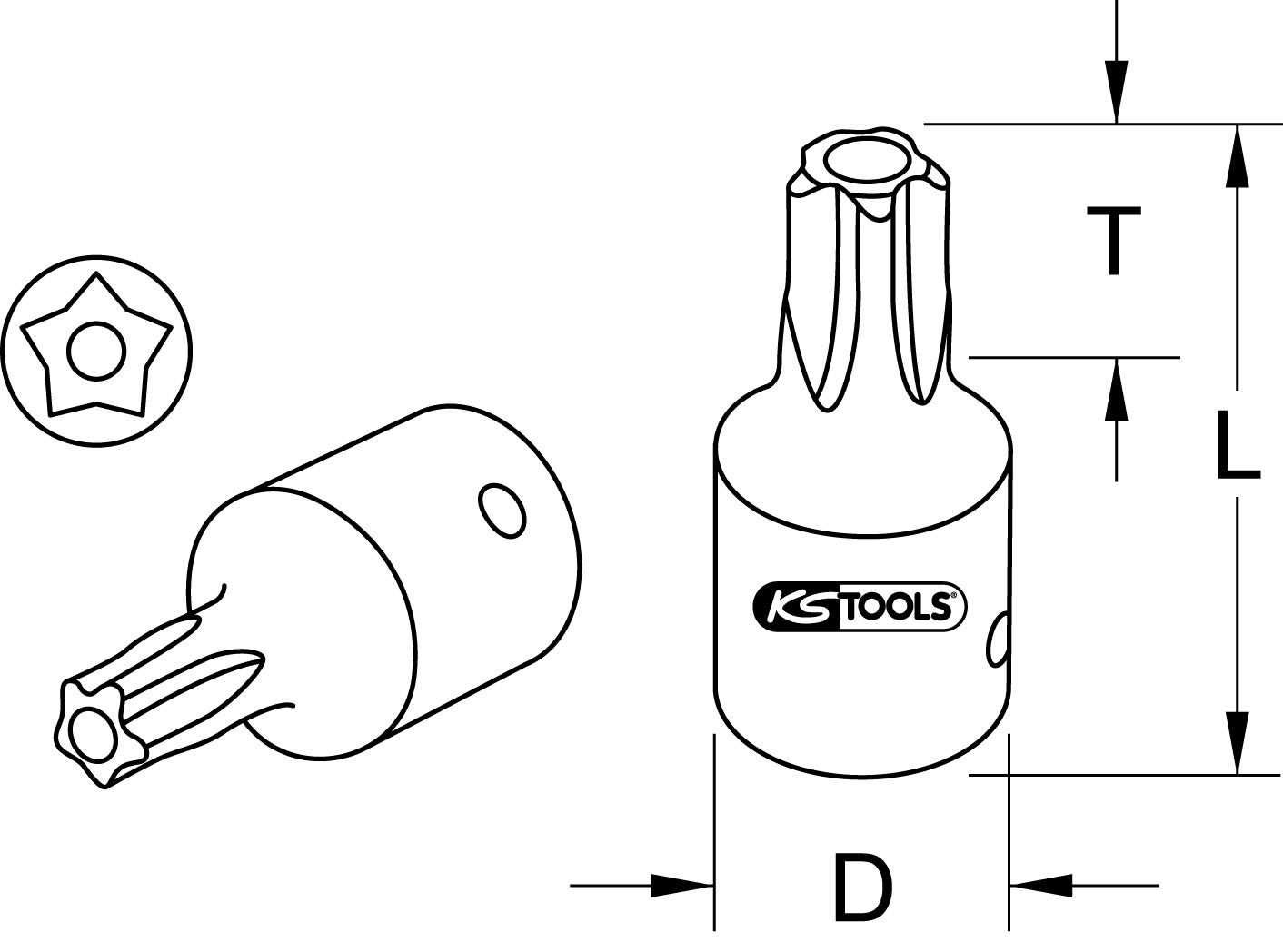 KS Tools 1/4" CHROMEplus Bit-Stecknuss Fünfstern
