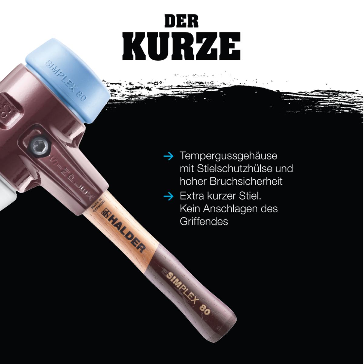 HALDER SIMPLEX - Schonhammer mit TE-Gehäuse und Holzstiel, Gummikomposition mit Standfuss