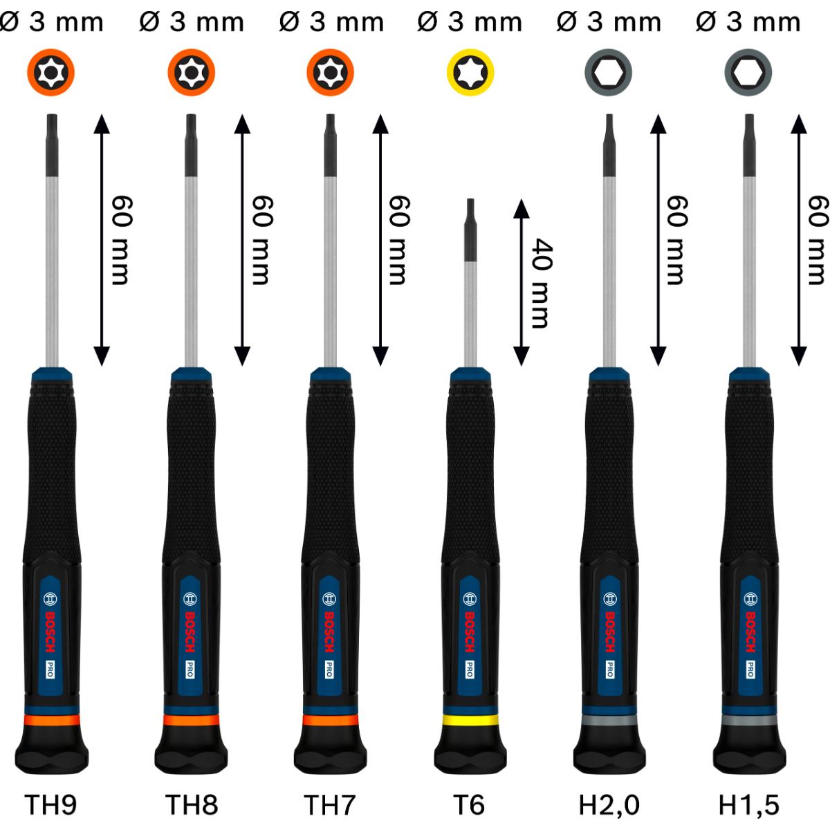 Bosch PRO Präzisionsschraubendreher TX/TH/H, 6-teilges Set