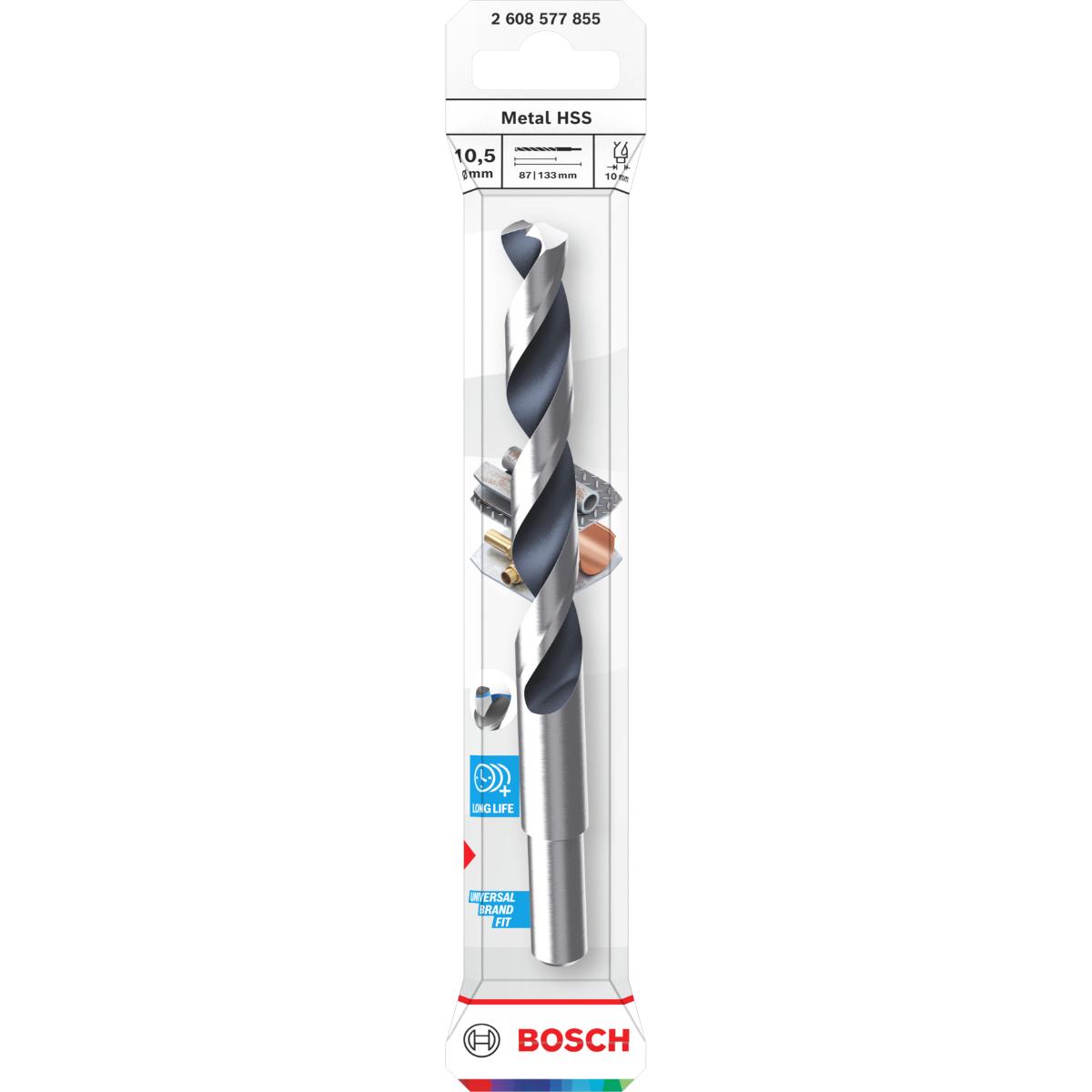 Bosch Metal HSS Spiralbohrer, 10,5 x 87 x 133 mm, CYL Reduzierter Schaft