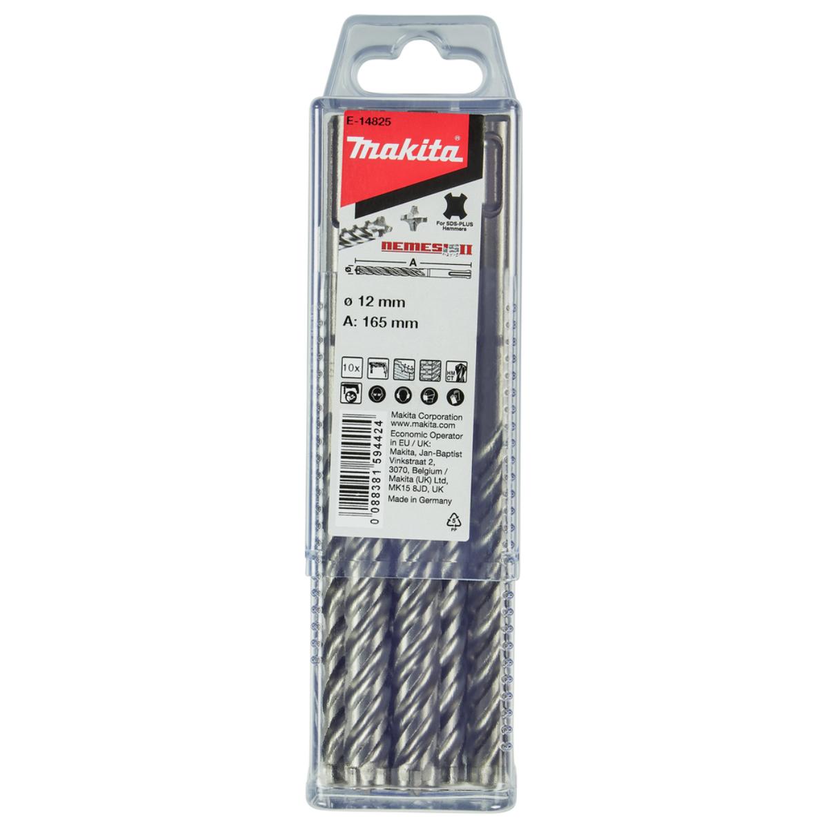 Makita TCT Bohrer NEMESIS II Ø 12,0 mm - Länge 165 mm - SDS-PLUS - 10 Stück - E-14825