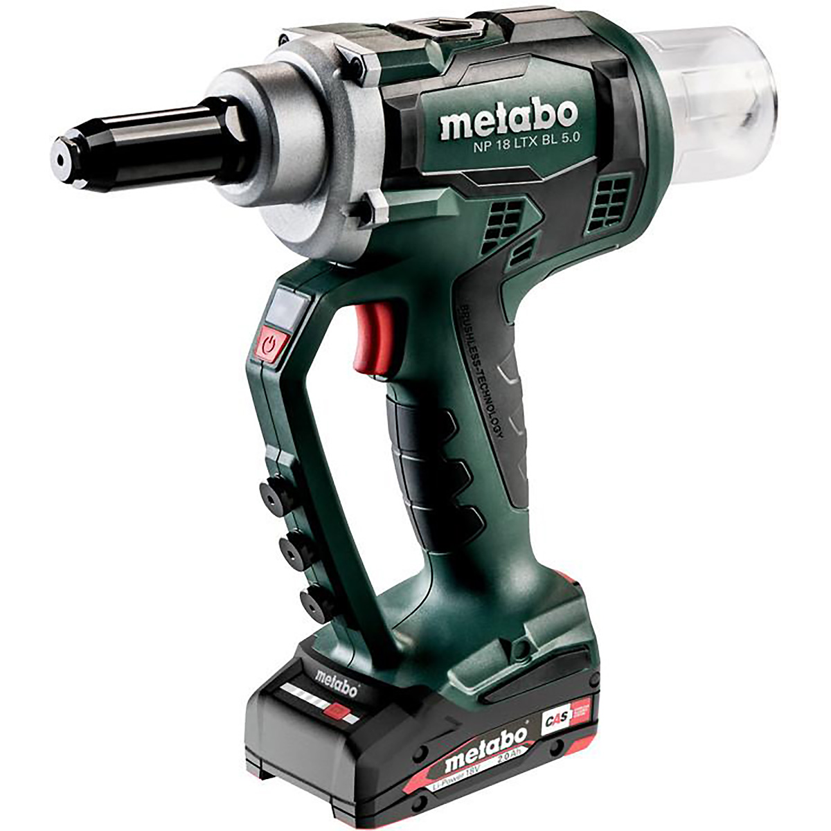 Metabo Akku-Blindnietpistole NP 18 LTX BL 5.0 metaBOX 145 L - 18V 2x2Ah Li-Power + ASC 55