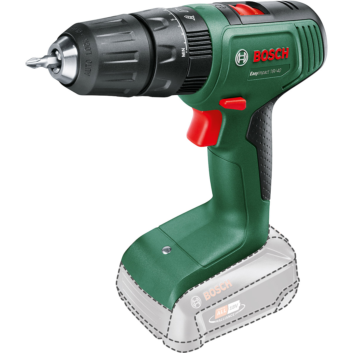 Bosch Akku-Schlagbohrmaschine EasyImpact 18V-40, 1 x Akku PBA 18V 2.0Ah, Tragekoffer