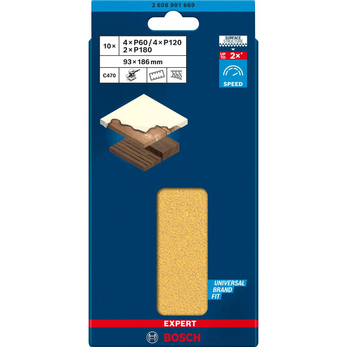 Bosch EXPERT C470 Schleifpapier 93 x 186 mm,K 60/120/180 - 10 teiliges Set