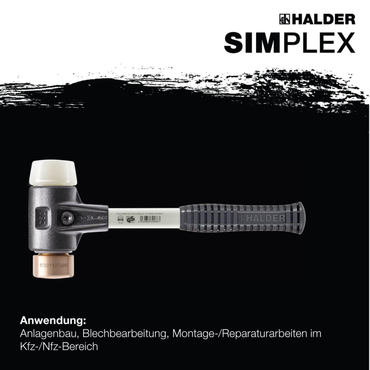 HALDER SIMPLEX - Schonhammer mit verstärktem TE-Gehäuse und Fiberglasstiel, Kupfer / Nylon