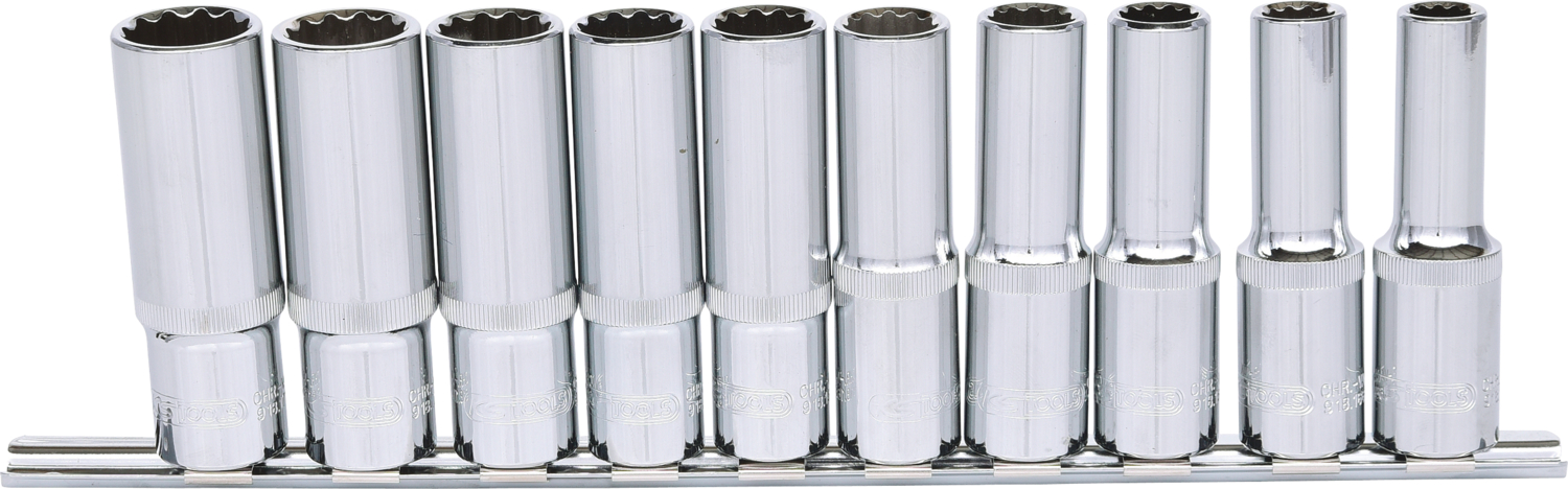 KS Tools 1/2" CHROMEplus 12kant-Stecknuss-Satz, lang, 10-tlg, 10-19mm