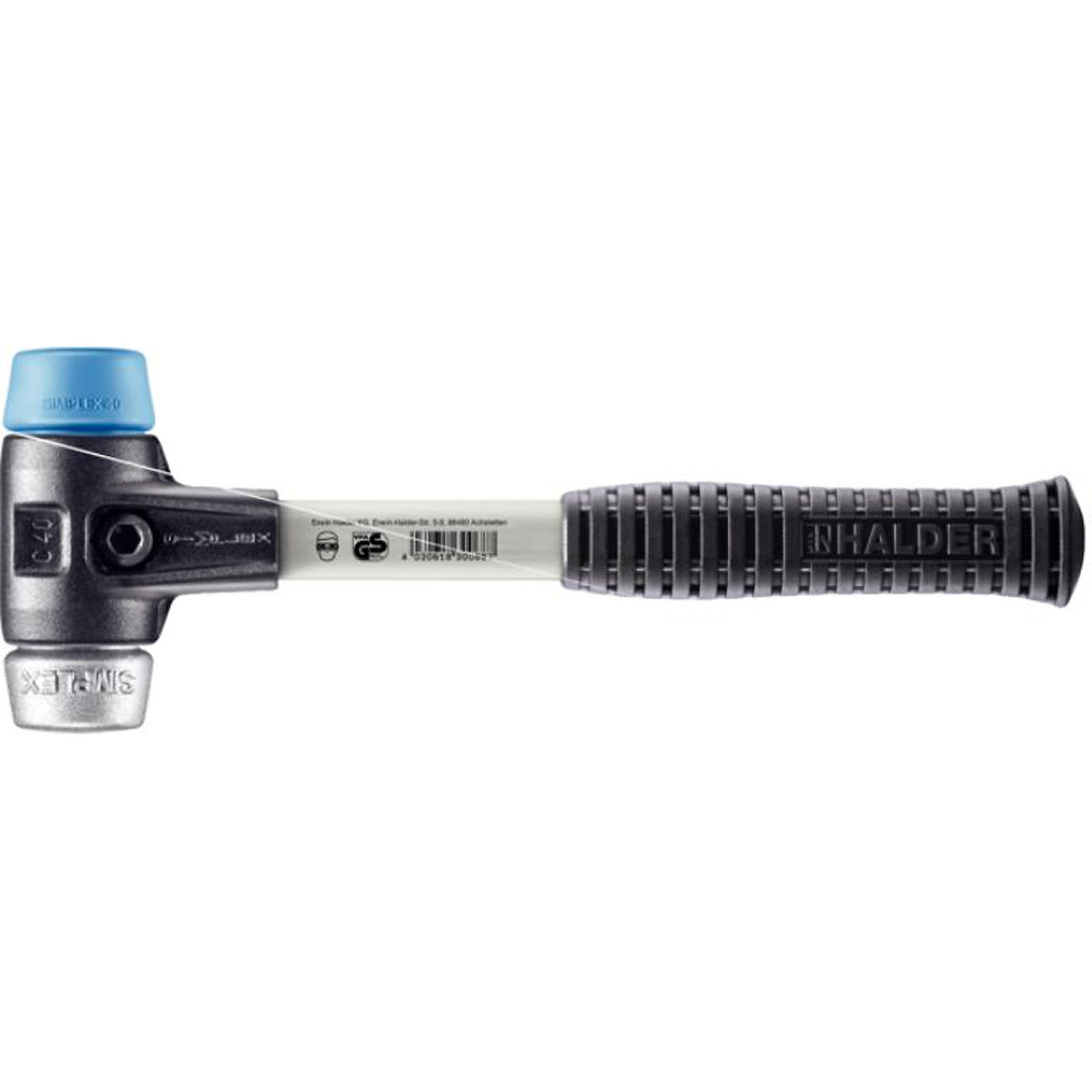 HALDER SIMPLEX - Schonhammer mit verstärktem Tempergussgehäuse und Fiberglasstiel, TPE-soft