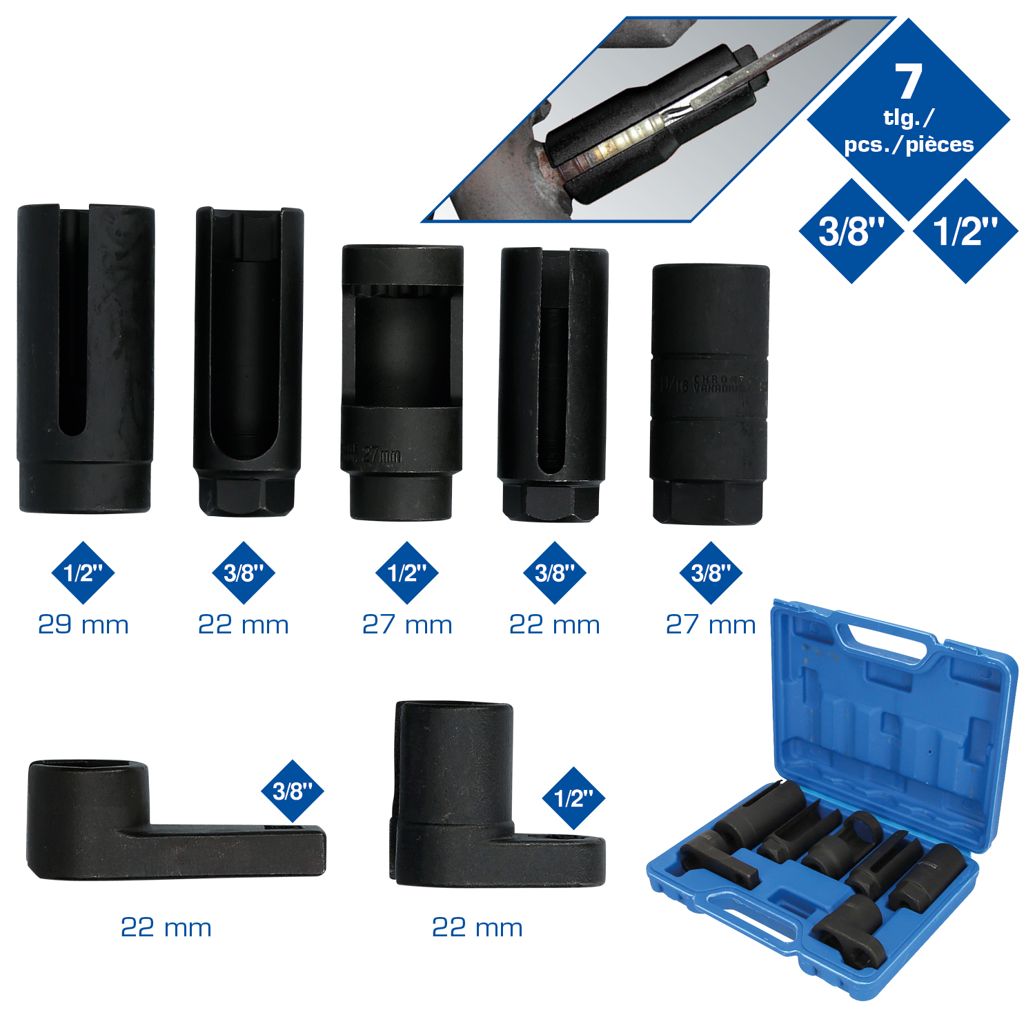 Brilliant Tools Lambdasonden und Sensoren-Stecknuss-Satz, 7-tlg - BT601020