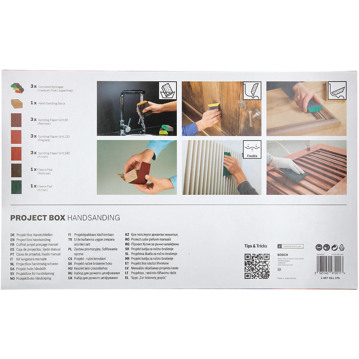 Bosch 15-teilige Projektbox, Handschleifen, 3 x K60, 3 x K120, 3 x K240