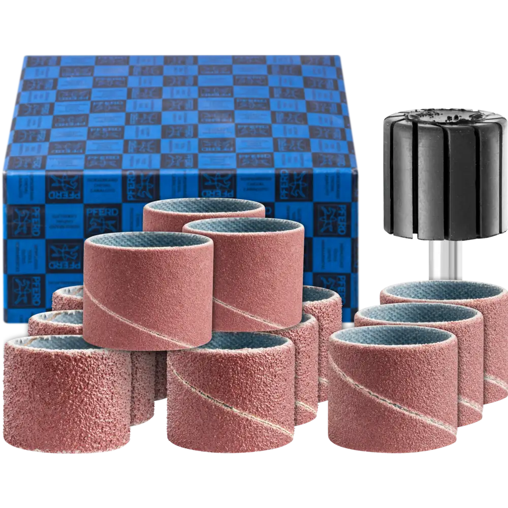 PFERD TOOLS Schleifhülsen-Set 13-tlg. Korund 22x20mm A60,80,150,240 mit Halter Schaft 6 mm