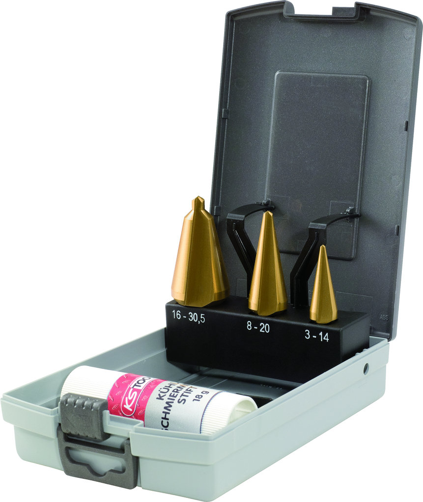 KS Tools HSS TiN Blechschälbohrer-Satz, Kunststoffkassette 4-tlg