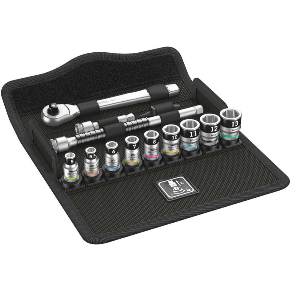 Wera 8100 SA 12 HF Zyklop Metal-Knarrensatz, Umschalthebel, 1/4"-Antrieb, metrisch, 13-teilig