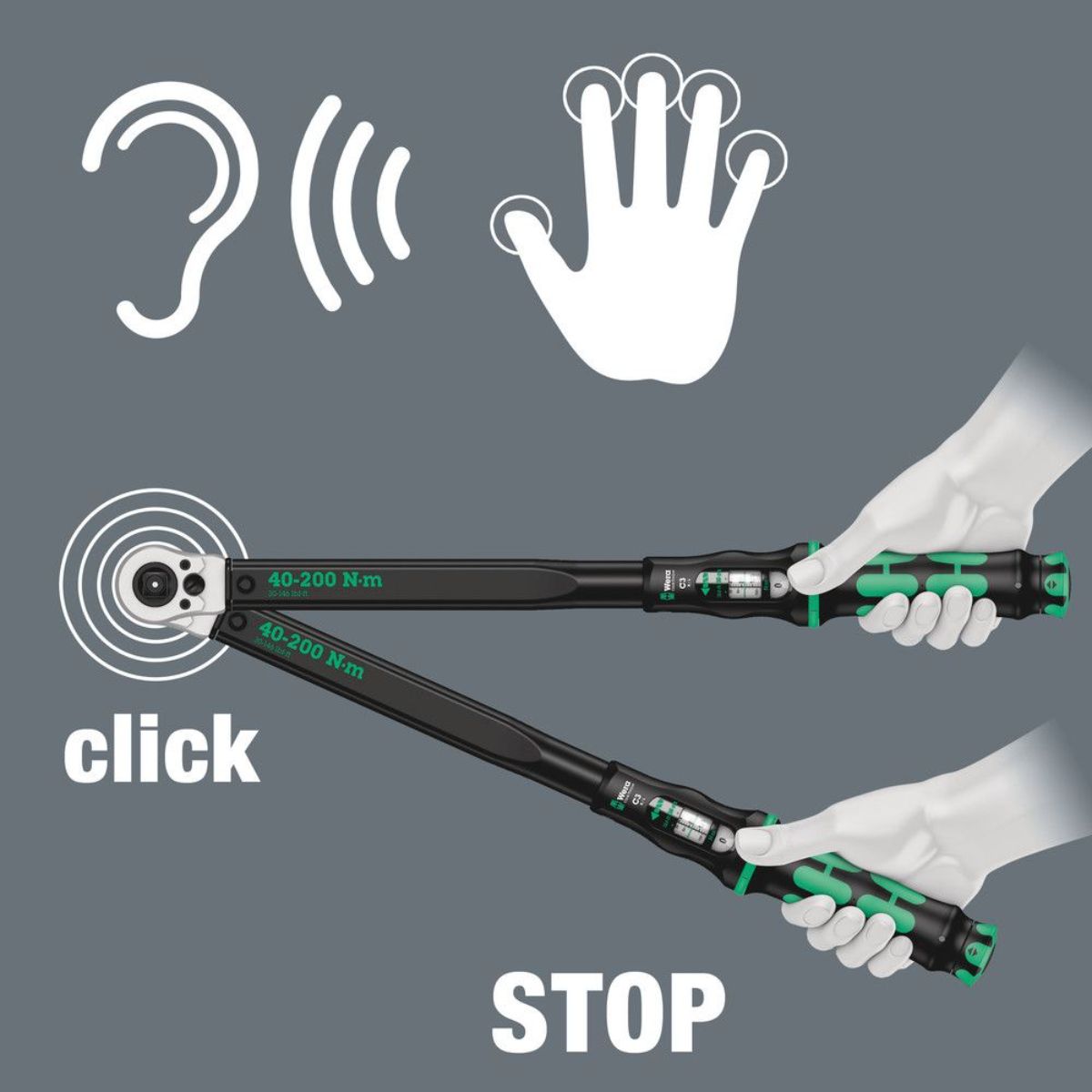 Wera Click-Torque C 3 Push R/L Drehmomentschlüssel für Rechts- & Linksanzug, 40-200 Nm
