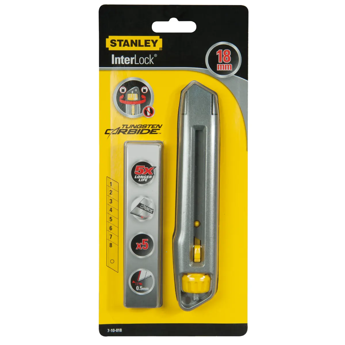STANLEY Cutter Interlock mit fünf Carbide Ersatzklingen 18 mm
