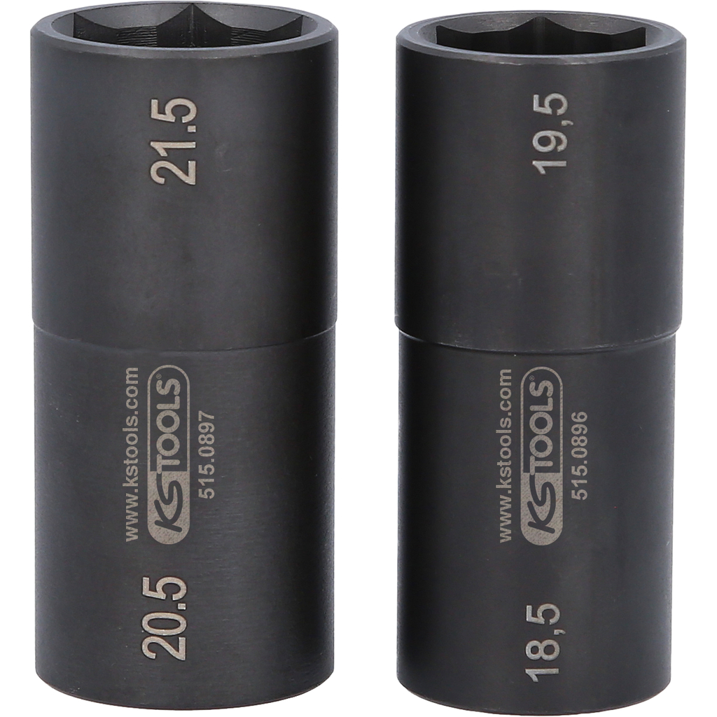 KS Tools 1/2" Spezial-Alu-Felgen-Kraft-Stecknuss-Satz für Ford, 18,5 / 19,5 / 20,5 / 21,5 mm, 2-tlg