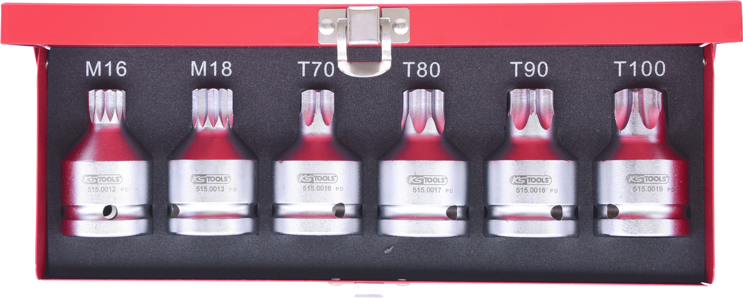 KS Tools 3/4" Kraft-Bit-Stecknuss-Satz, 6-tlg, Torx+Vielzahn, mit Bohrung