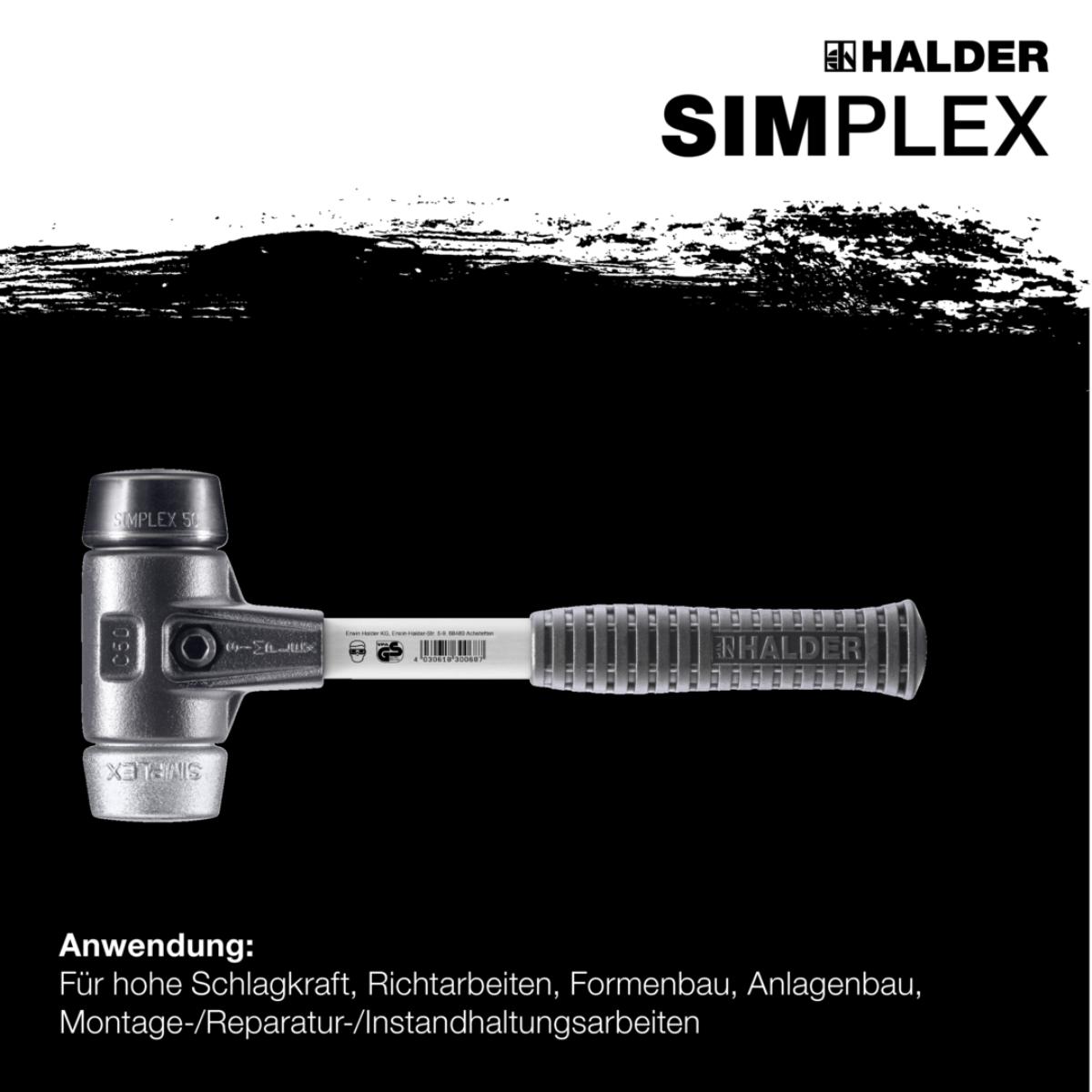 HALDER SIMPLEX - Schonhammer mit verstärktem Tempergussgehäuse und Fiberglasstiel, Gummikomposition