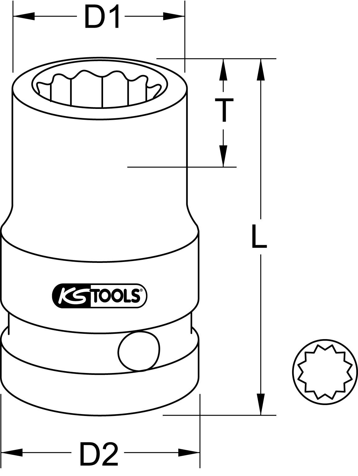 KS Tools 3/8" 12-kant-Kraft-Stecknuss, kurz