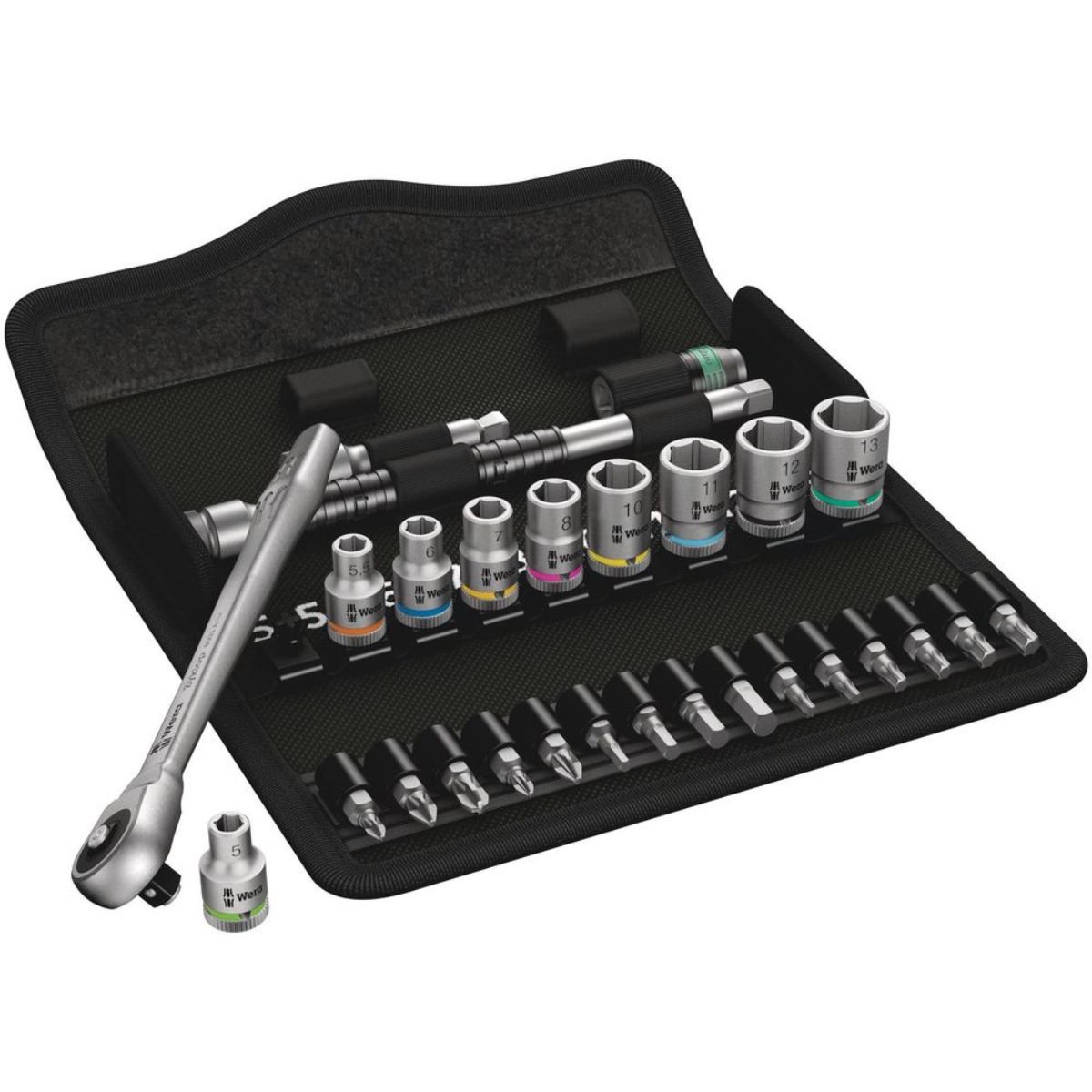 Wera 8100 SA 7 Zyklop Metal-Knarrensatz, Durchsteckvierkant, 1/4"-Antrieb, metrisch, 28-teilig