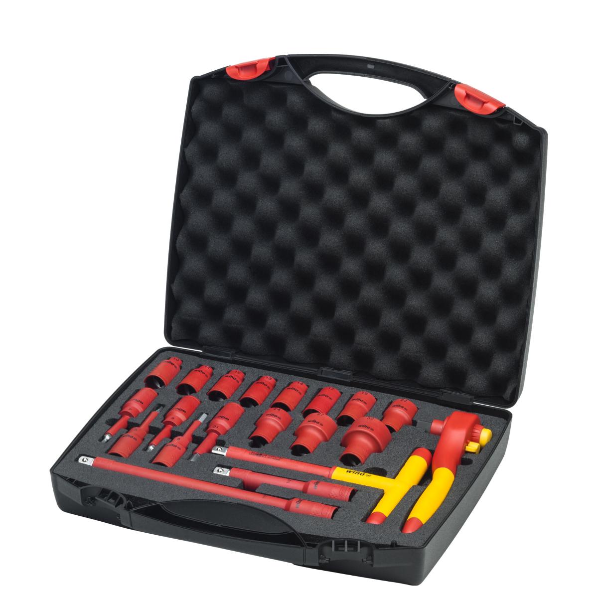 Wiha Umschaltknarren Set electric 1/2 zoll 20-teilges Set mit Druckknopf und Kugelsicherung mit Tasche