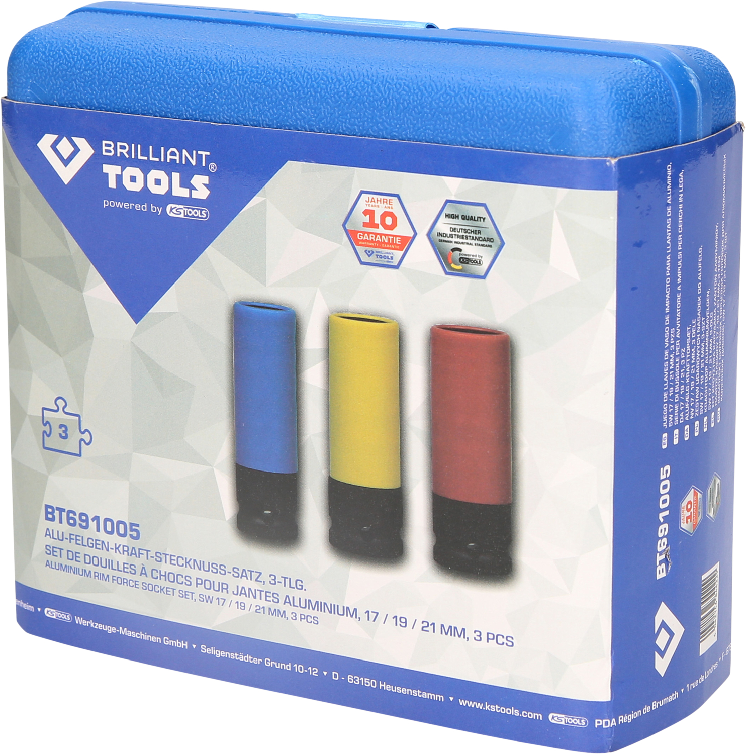 Brilliant Tools 1/2" Alu-Felgen-Kraft-Stecknuss-Satz, 17 / 19 / 21 mm, 3-tlg - BT691005
