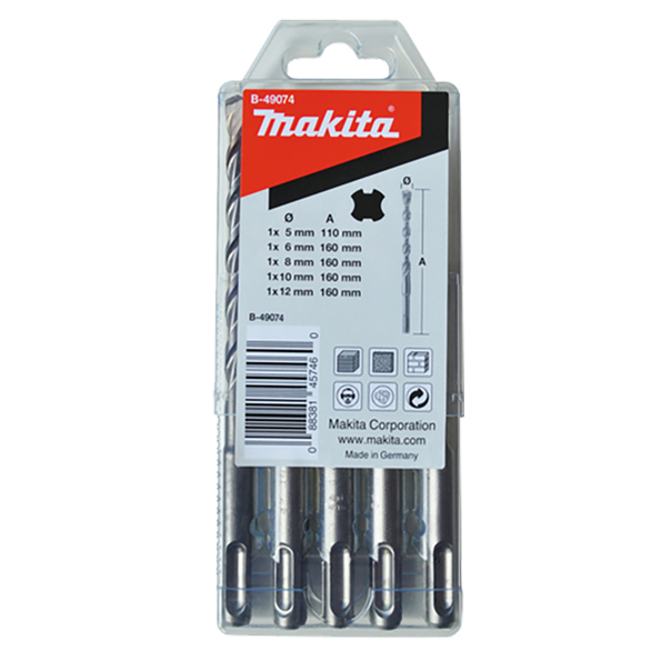 Makita HM Bohrer-Set V-PLUSNr. 3, Ø 5 x 110mm und Ø 6/8/10/12 x 160mm - SDS-PLUS - B-49074