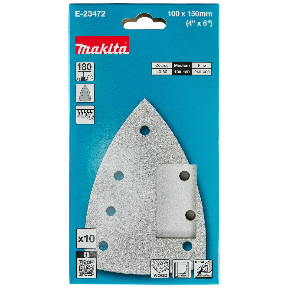Makita Schleifpapier 100x150mm, Körnung A180,Klett, 7 Loch, 10 Stück