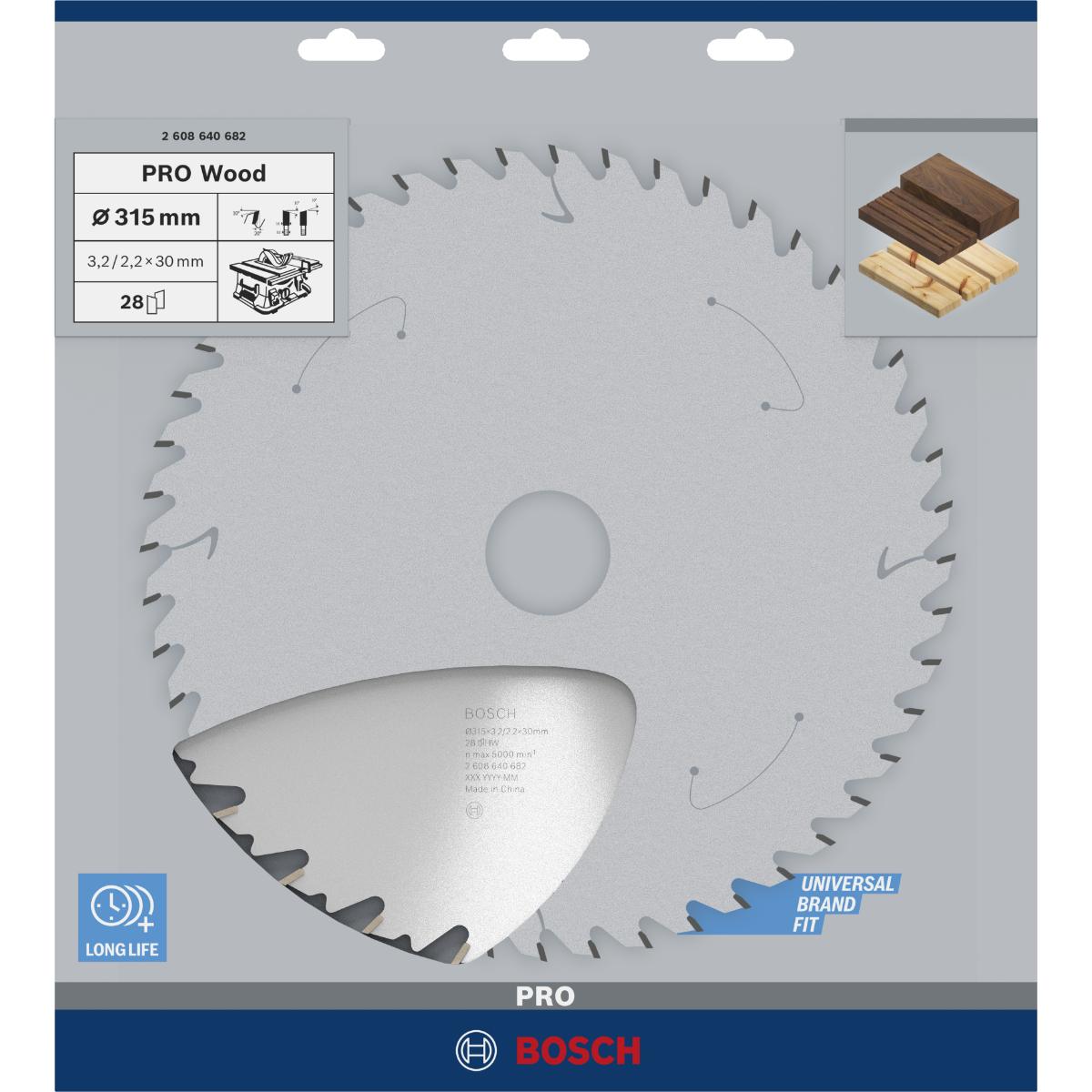 Bosch PRO Kreissägeblatt Speedline Wood, 315 x 30 x 3,2 mm, 28 Zähne