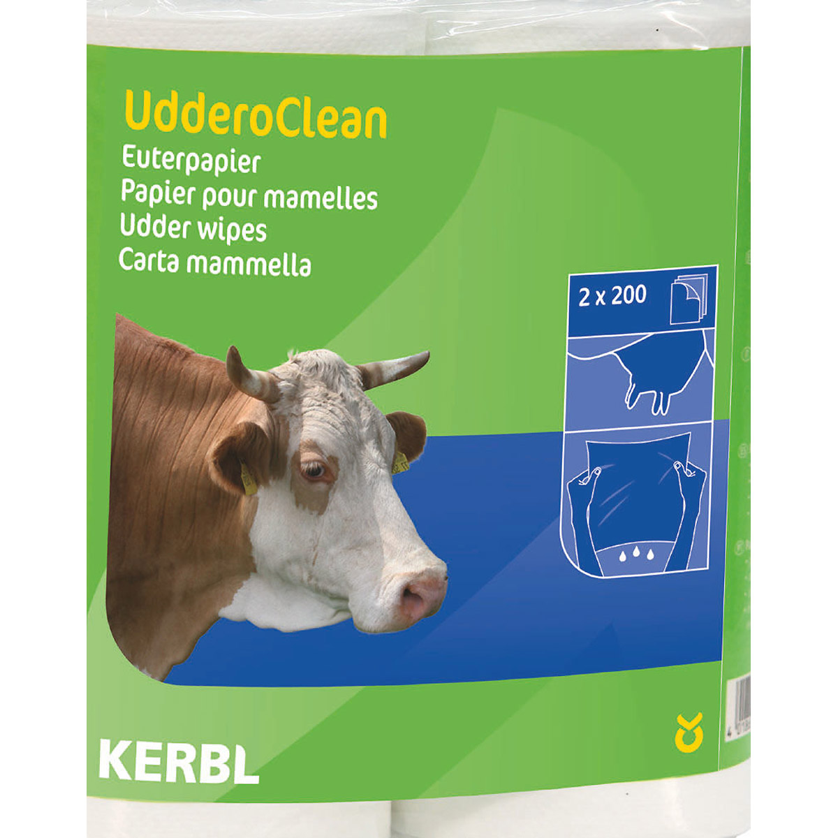 Kerbl Euterpapier, 2 x 200 Blatt/Pack für Trocken- und Nassreinigung