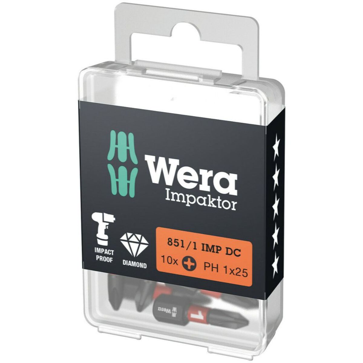 Wera 851/1 IMP DC PH DIY Impaktor PH Bits, PH 1 x 25 mm, 10-teilig