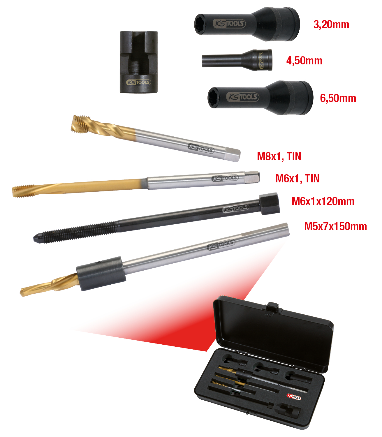 KS Tools Universal Glühkerzen-Ausbohrsatz M8 x 1, 8-tlg