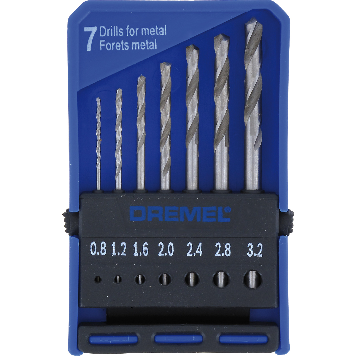 DREMEL 628 Präzisions-Bohrersatz Ø 0,8 / 1,2 / 1,6 / 2,0 / 2,4 / 2,8 / 3,2 mm (7 Stück)