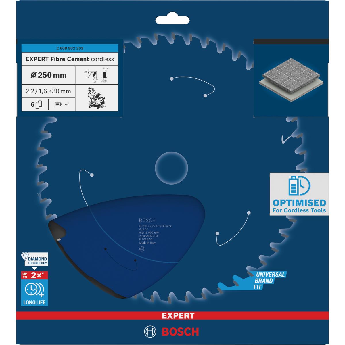 Bosch EXPERT Fiber Cement Kreissägeblatt, 250x2,2x30 mm, Z6