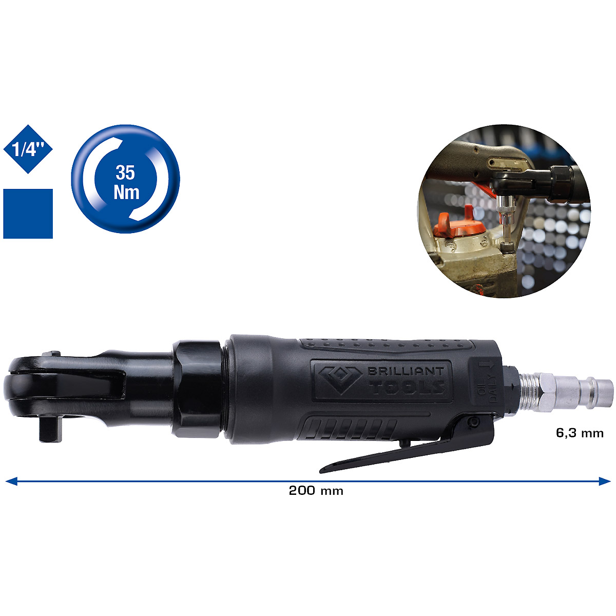 Brilliant Tools 1/4" Druckluft-Ratsche, 35 Nm