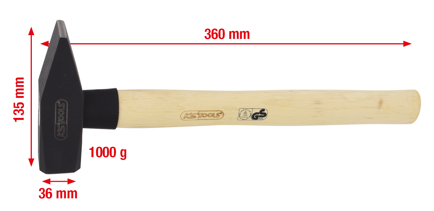 KS Tools Schlosserhammer mit Hickorystiel