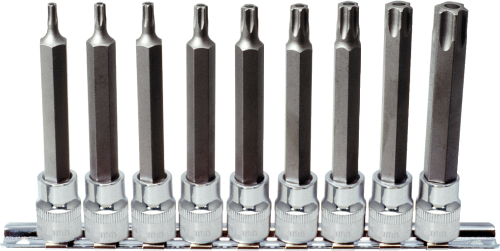 KS Tools 3/8" CHROMEplus Bit-Stecknuss-Satz Torx, Bohrung, lang, 9-tlgTB20-TB60
