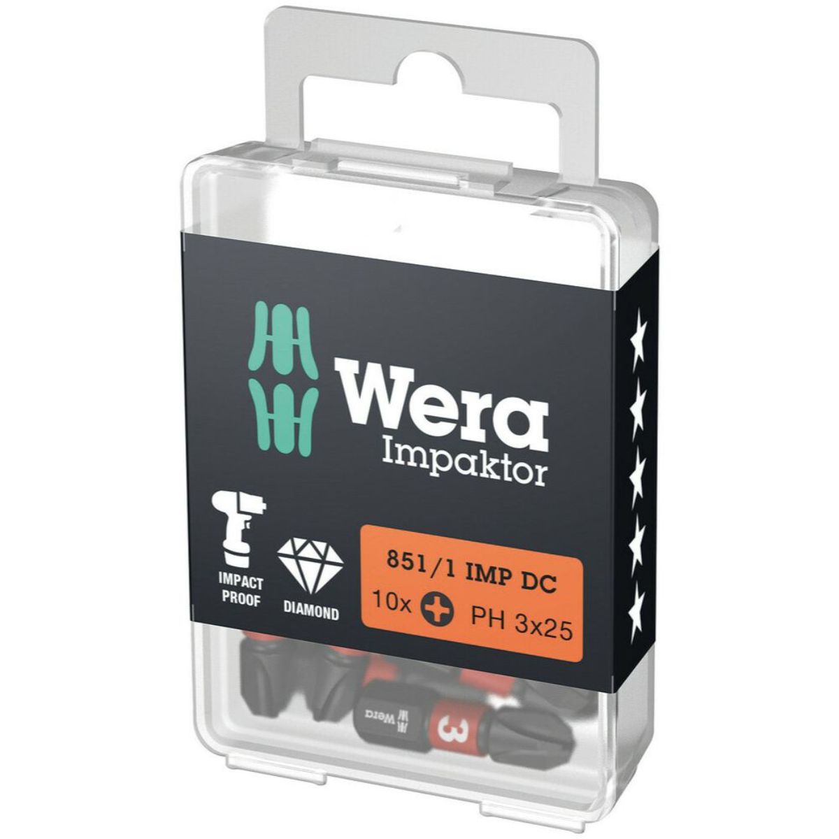 Wera 851/1 IMP DC PH DIY Impaktor PH Bits, PH 3 x 25 mm, 10-teilig