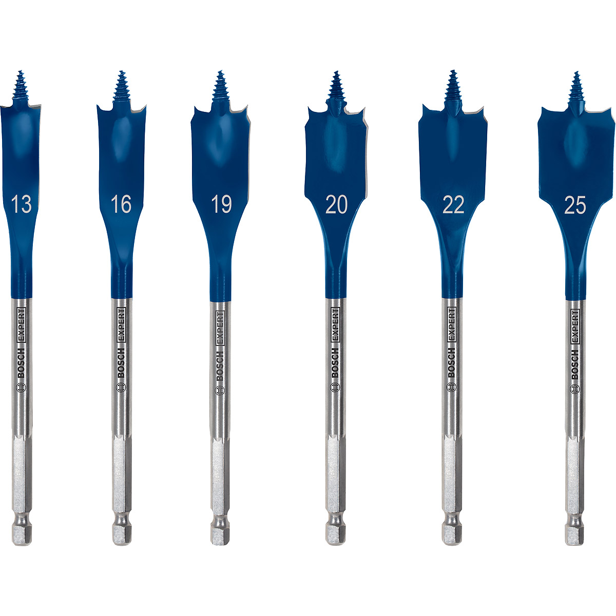 Bosch EXPERT SelfCut Speed Flachfräsbohrer 6-teiliges Set, 13/16/19/20/22/25 mm - für Bohrmaschinen