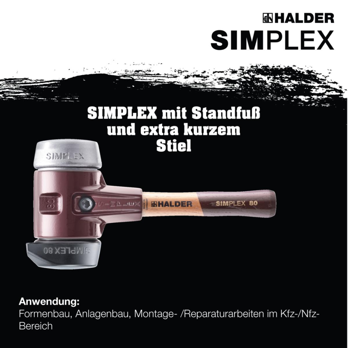 HALDER SIMPLEX - Schonhammer mit TE-Gehäuse und Holzstiel, Gummikomposition mit Standfuss