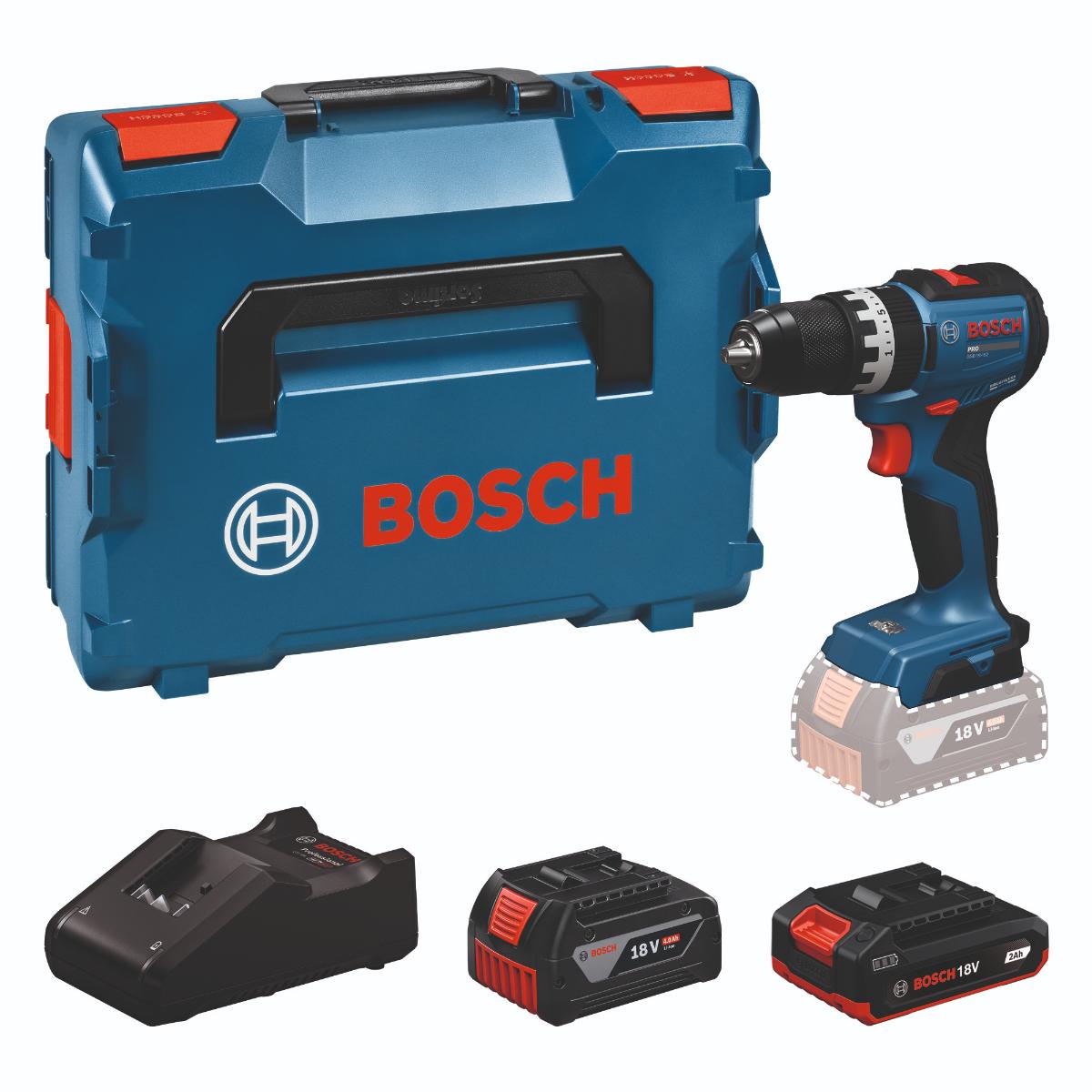 Bosch Akku-Schlagbohrschrauber GSB18V-52, 1x GBA 18V 2.0Ah, 1x GBA 18V 4.0Ah in L-BOXX