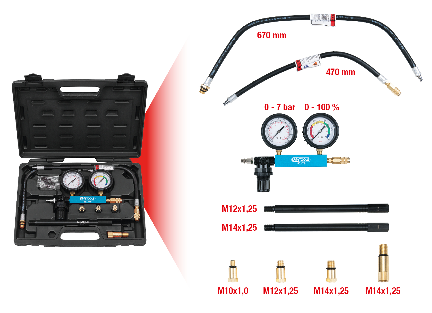 KS Tools Zylinder-Druckverlust-Tester, 9-tlg