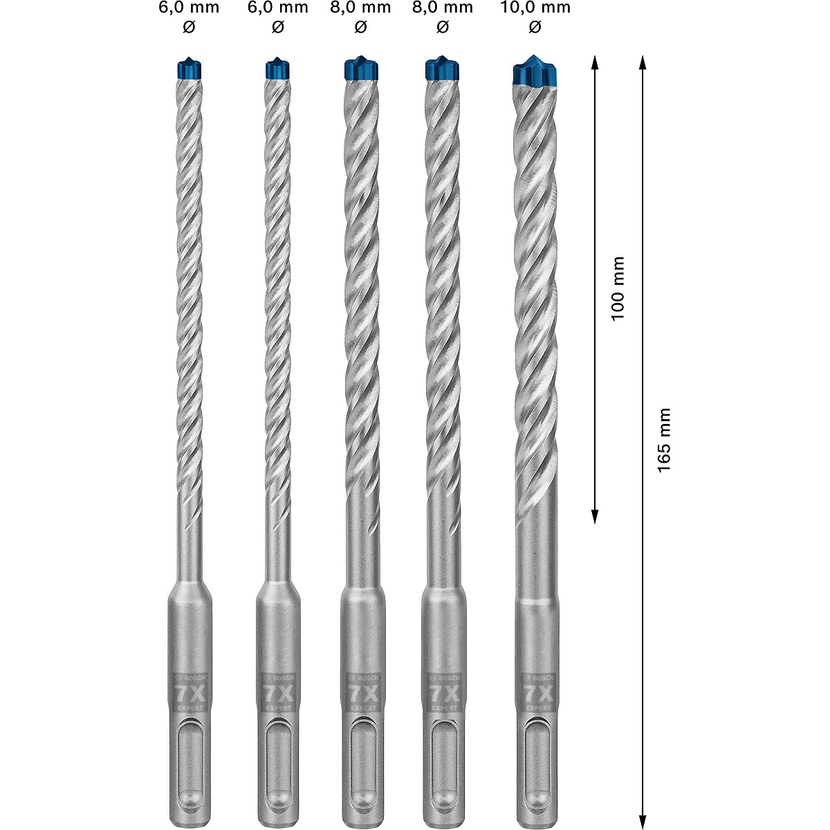 Bosch EXPERT SDS plus-7X Hammerbohrer-Set, für Bohrhämmer 5-tlg 6, 6, 8, 8, 10mm